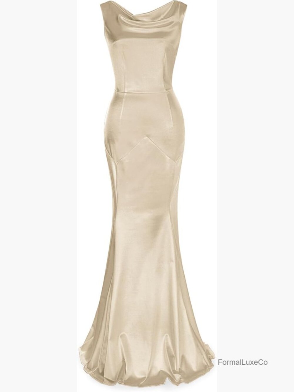 Satin Mermaid Maxi Dress with Cowl Neck - Picture 1 of 7